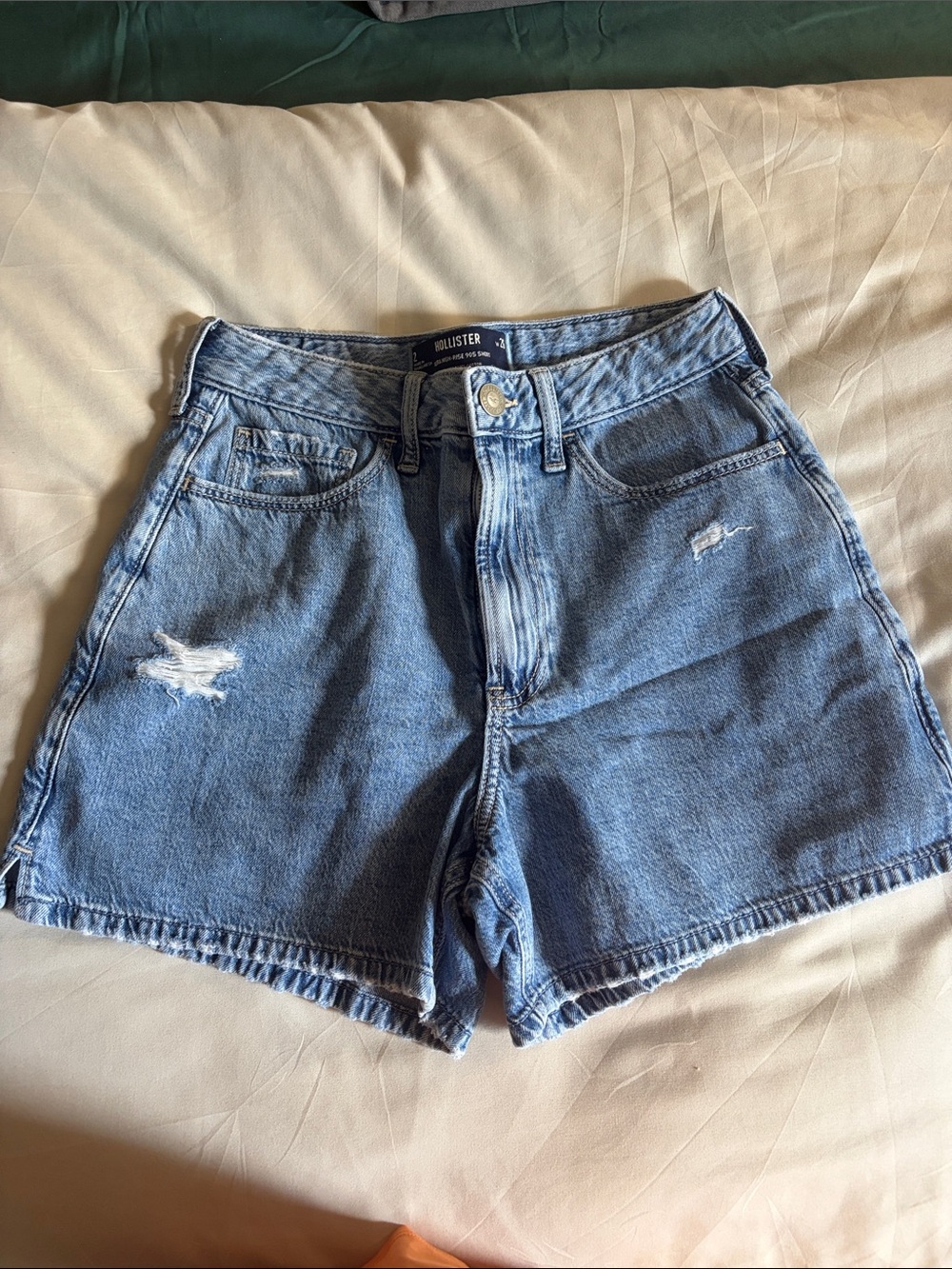 Hollister Light Blue High-Rise Distressed Jean Shorts